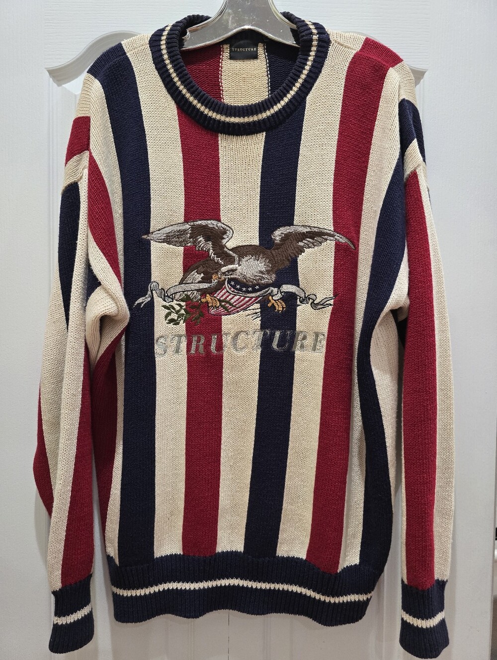 Vintage 90s Structure Striped Eagle Americana Sweater Men's Size Large